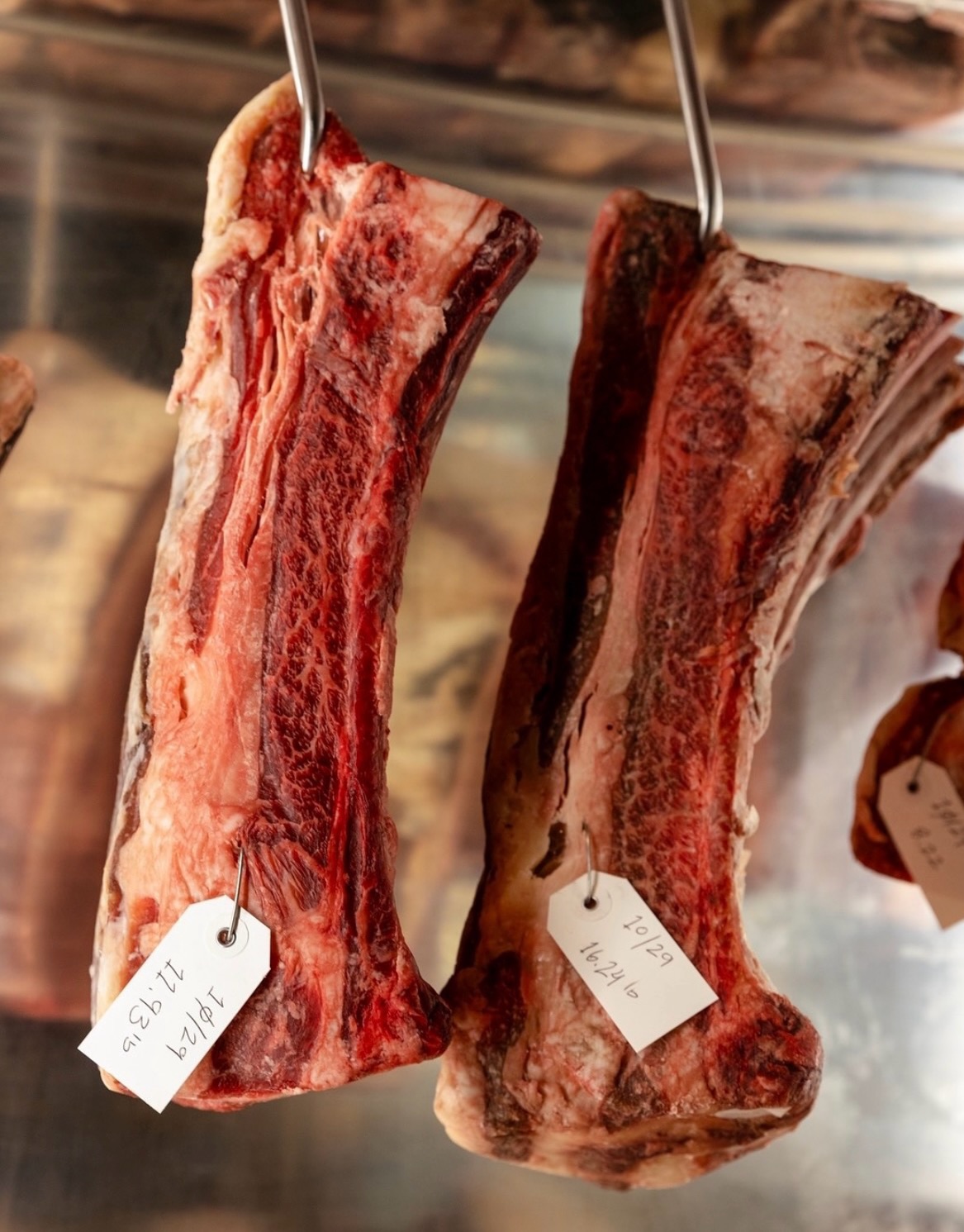 Dry-aged beef and bones in the Marrow aging room