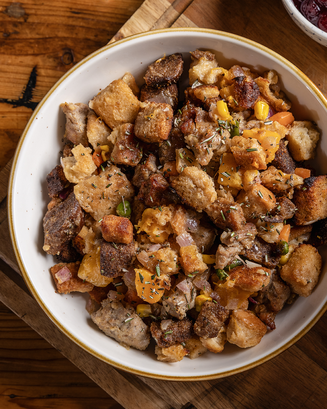 Bowl of sage sausage stuffing